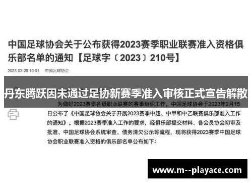 丹东腾跃因未通过足协新赛季准入审核正式宣告解散